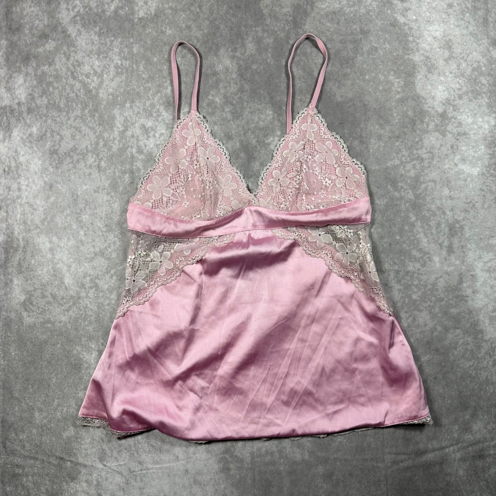 Avidlove Pink Satin Lace Trim Camisole Open Back Lingerie Top Womens M Coquette
